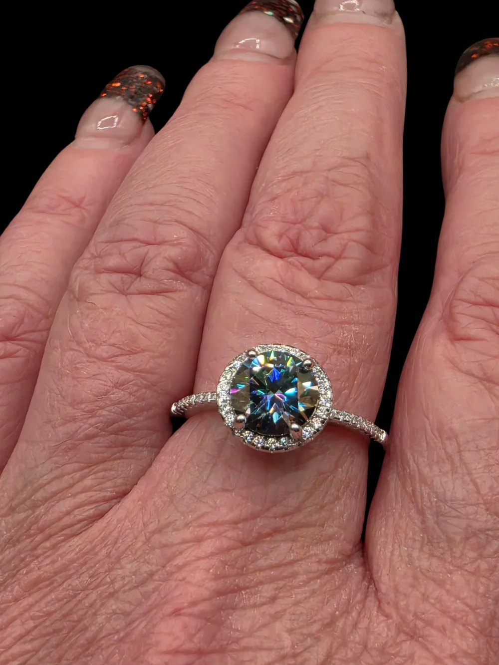 2.21 CTW Round Blue Moissanite Halo Ring 925 Sterling Silver Size 8